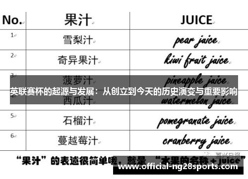 英联赛杯的起源与发展:从创立到今天的历史演变与重要影响 英联赛杯的起源与发展:从创立到今天的历史演变与重要影响