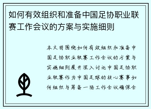 如何有效组织和准备中国足协职业联赛工作会议的方案与实施细则